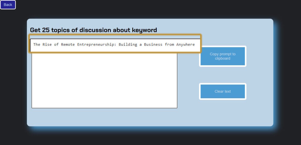Generating a propmt for ChatGPT about topics of discussion about a keyword