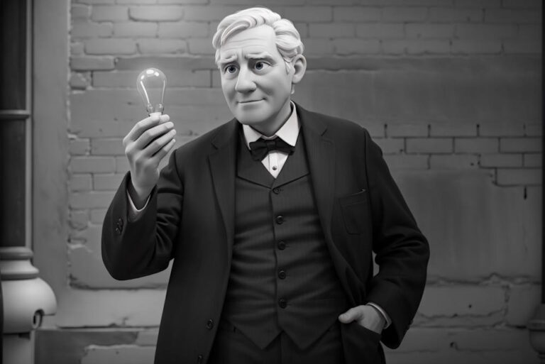 thomas edison holding a lightbulb